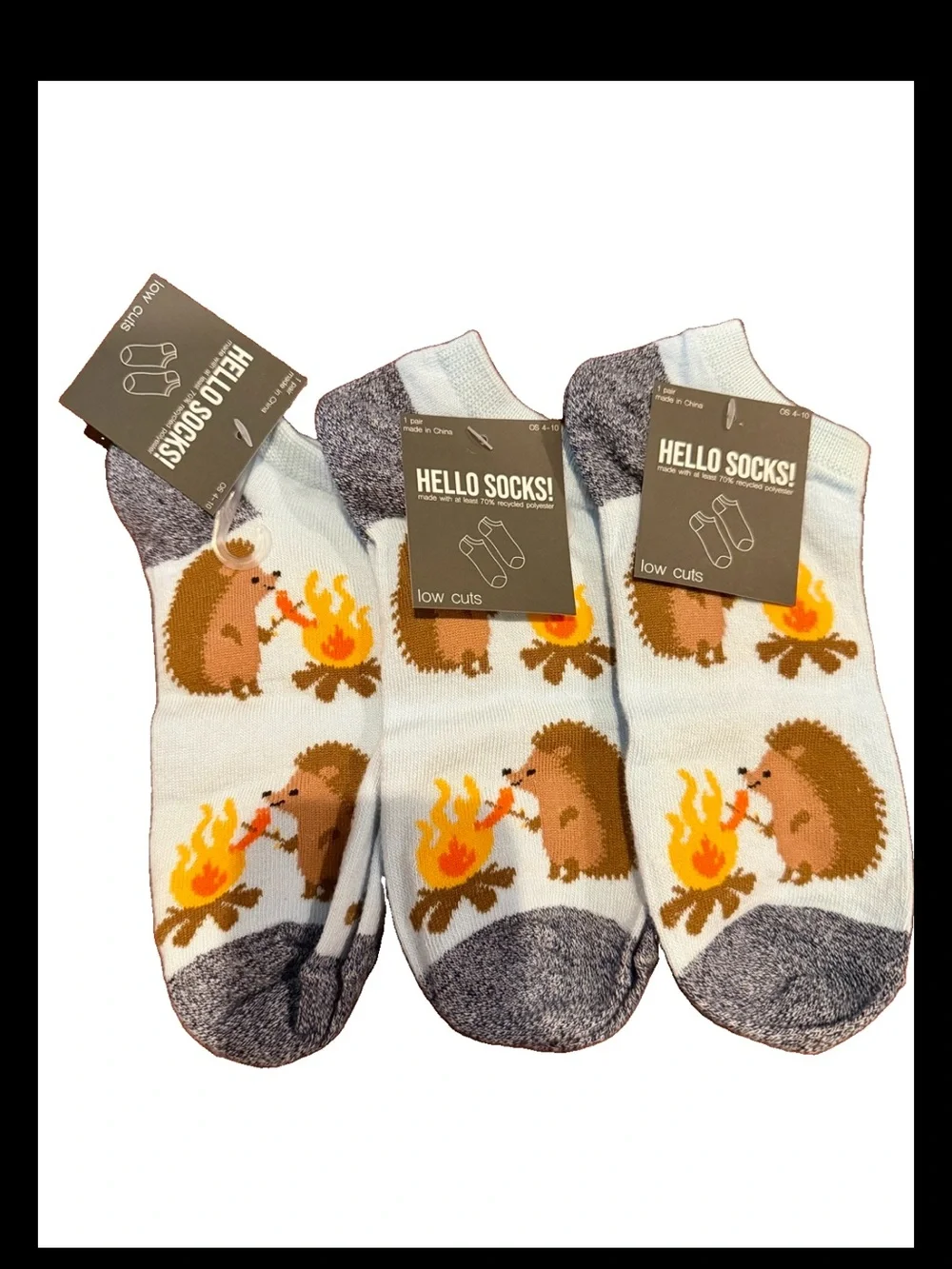 LOT Of 3 Pairs NWT Light Blue Hedgehog Campfire Lowcut Socks Shoe sizes 4-10
